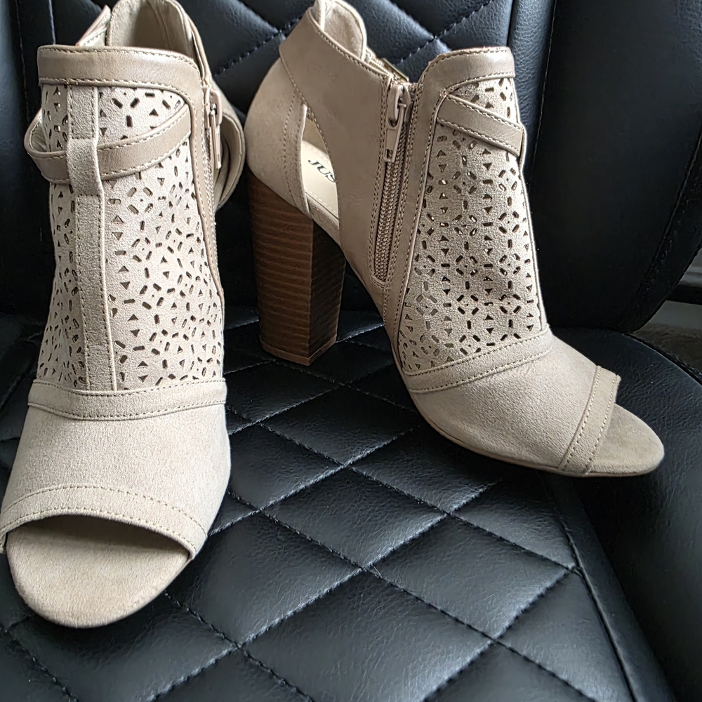 JustFab Taupe Cut-Out Heeled Boots